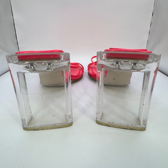 Jeffrey Campbell Pink Neon Patent Sandals Sz 8 Clear Block Heels - Picture 4 of 8